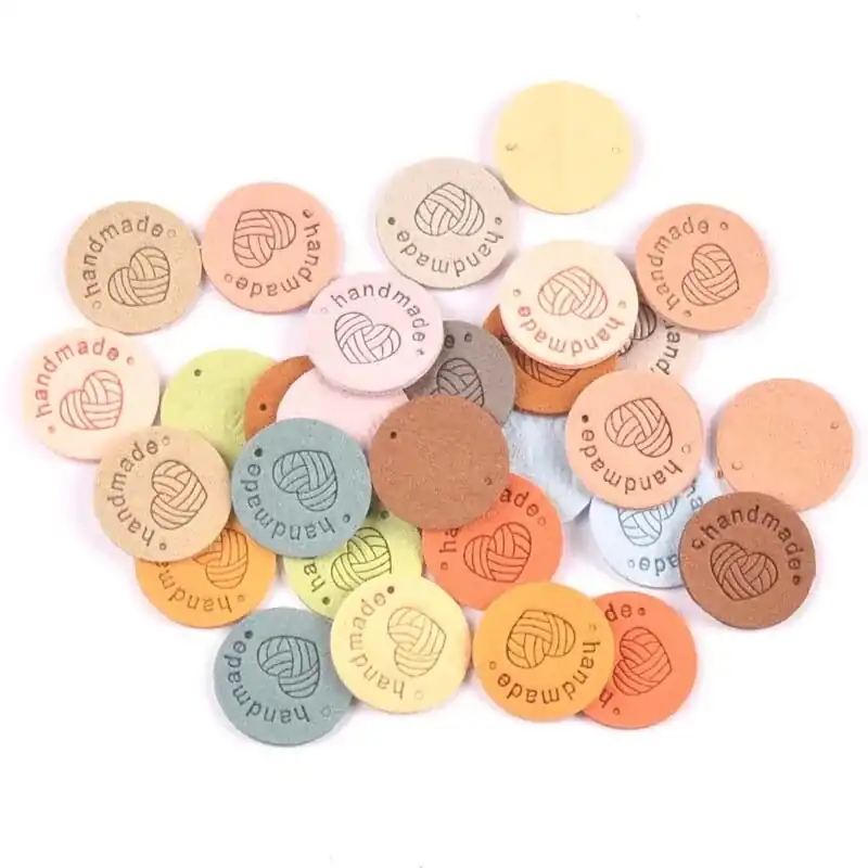 Etiqueta Cuero Hand Made Circular Colores 25 mm 15 unid