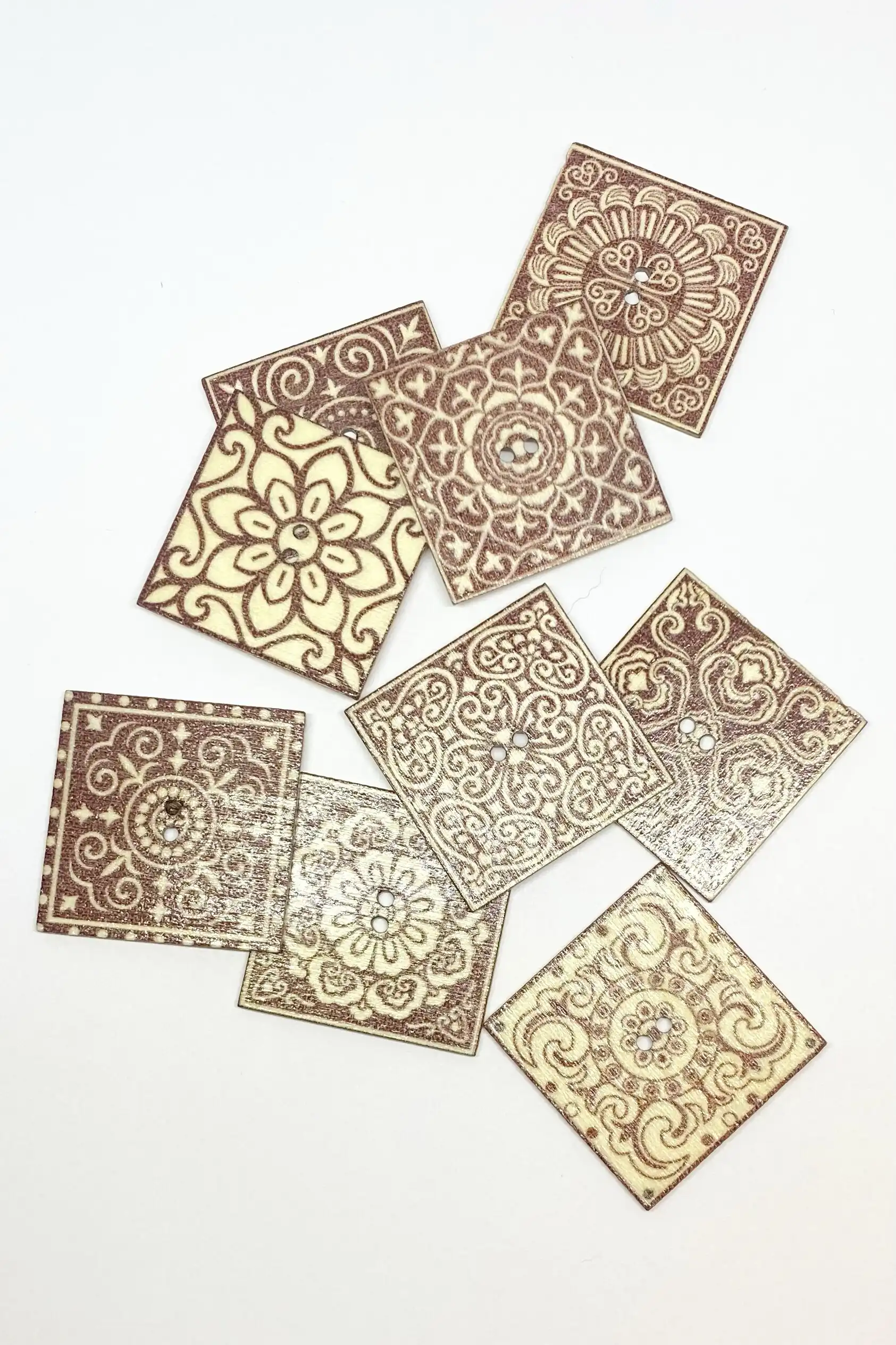 Boton 30 x 30 mm Mandala Cuadrado Diseño Mix 5 unid