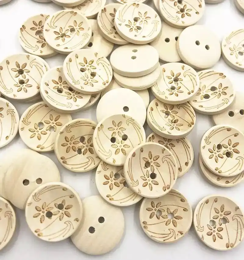 Botones 20 mm Flor Circular Madera Clara 8 unid